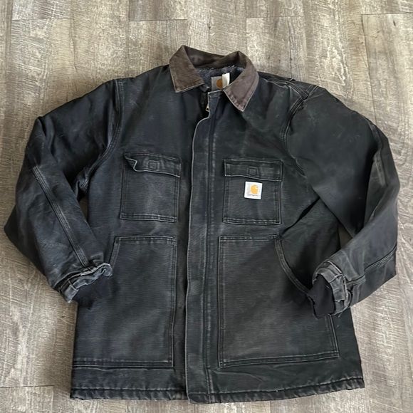 Carhartt Other - Carhartt Black Vintage Blanket Lined Chore Jacket with Brown Corduroy Collar  L